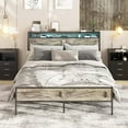 thumbnail image 2 of Veanerwood Queen Platform Bed Frame with Headboard, LED Lights and Power Strip, for Bedroom, Gray, 2 of 7