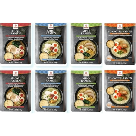 Hakubaku Authentic Japanese Ramen Noodles Variety Pack, 8 Pouches Shio, Shoyu, Tonkotsu, Miso