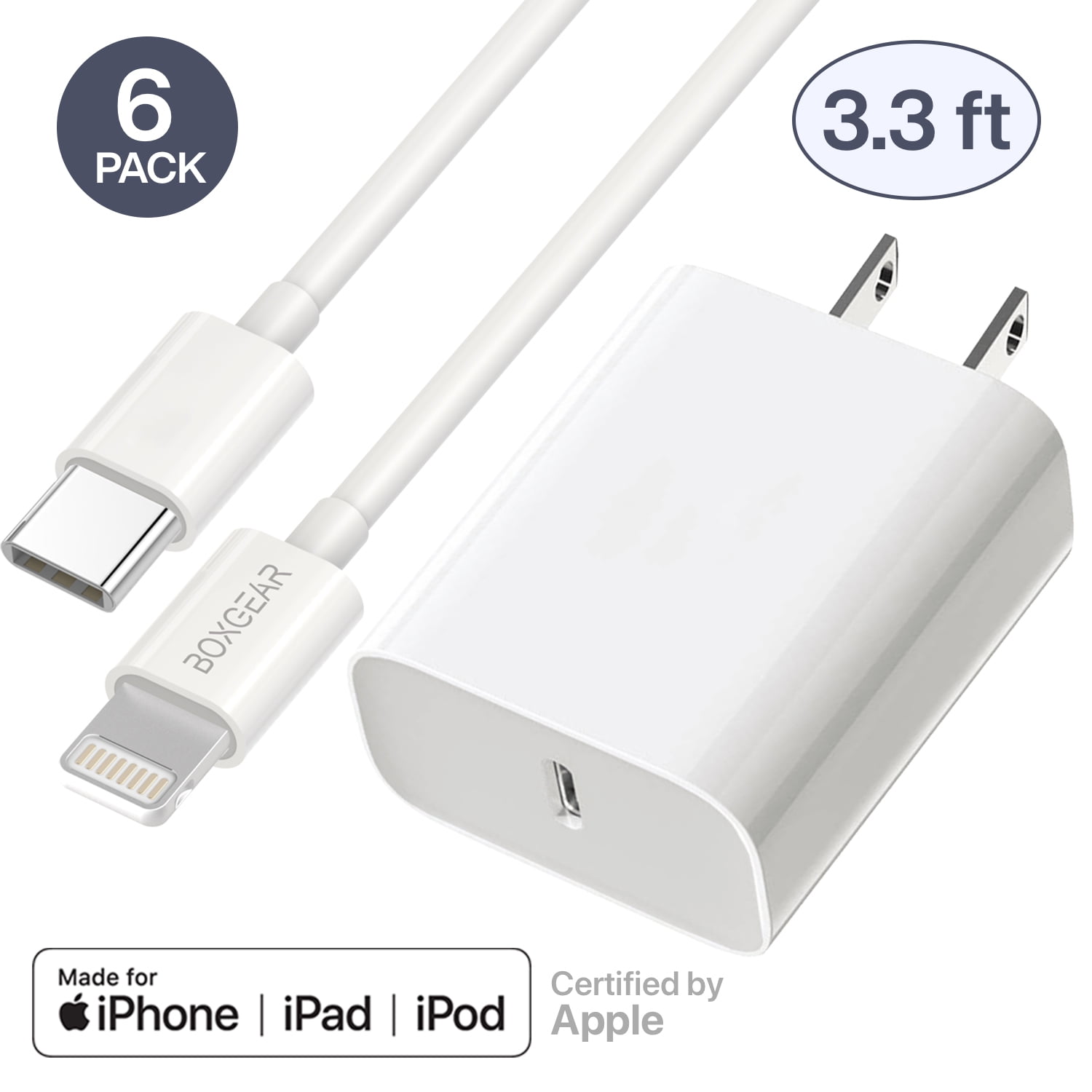 6-Pack 18W USB C Fast Charger for iPhone 11, iPhone 11 Pro, 11 Pro Max, 18W Power Delivery Adapter with Apple USB-C to Lightning Cable, Compatible with iPhone X Xs Xs