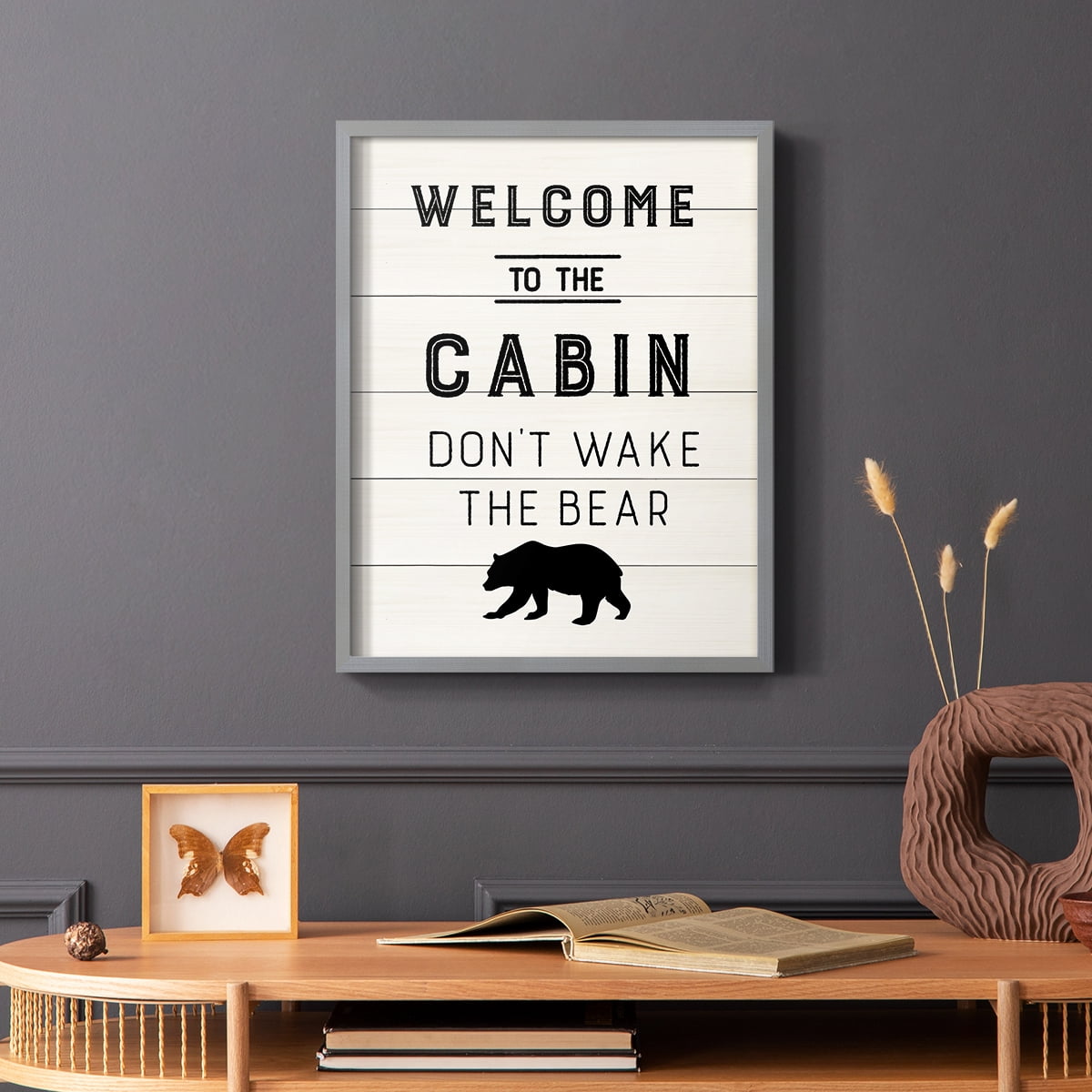 Welcome to the Cabin Framed Print in Gray Solid Wood 22 x 28 Framed Print