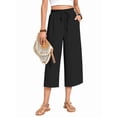 thumbnail image 2 of Women'S Cropped Pants Drawstring Casual with Pockets Loose High Waisted Wide Leg Lounge Pants Black L, 2 of 6