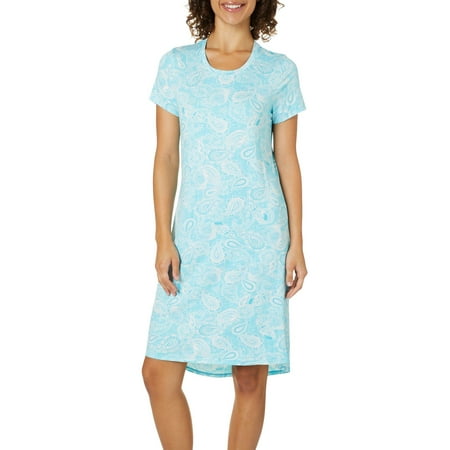 Jaclyn Intimates Womens Seashell Paisley High-Low Nightgown Medium Blue/white
