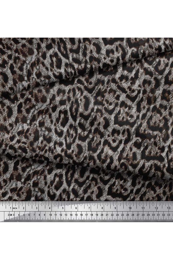 White Viscose Chiffon Fabric Leopard Animal Skin Printed Fabric 1 Yard 42 Inch Wide