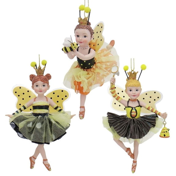 Kurt Adler 5" Bumble Bee Girl Ornaments, Set Of 3, Assortment