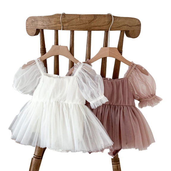 LYMAYTER Baby Girl Tulle Dress Romper Sleeveless Knot Front Pleated Bodysuit Newborn Mesh Princess Outfits 3M-24M