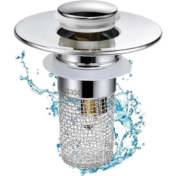Universal Bathroom Sink Stopper & Hair Catcher, Stainless Steel Drain Filter Strainer, Anti-Clog Pop Up Drain Stopper for US Standard Bathroom Sinks (1PCS)