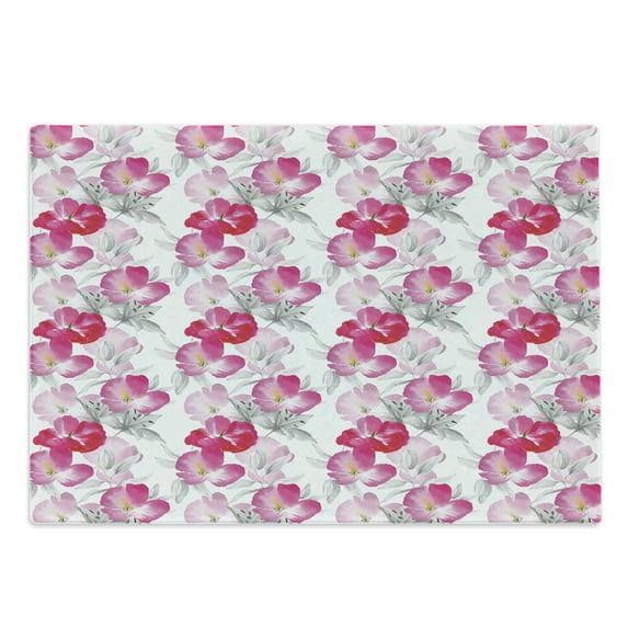 Floral Cutting Board, Watercolor Poppy Flowers Vivid Color Environment Image Romantic Plants, Decorative Tempered Glass Cutting and Serving Board, Large Size, Magenta Pink Grey, by Ambesonne