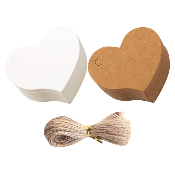 HEMOTON 200 Pcs Heart Shaped Paper Tags With String Blank Hang Tags For DIY Crafts Gifts Wrapping Wedding