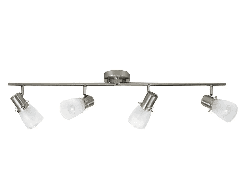 35.6" Dimmable Decorative Track Lighting Kit, Brushed Steel Finish Flush Mount Ceiling Light Fixture with Frosted Glass Shades, Foldable Arms with E26 Base Adjustable Heads (4-Light)