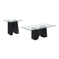 Furniture of America Fern Metal and Glass Top 2-Piece Coffee Table Set in Black