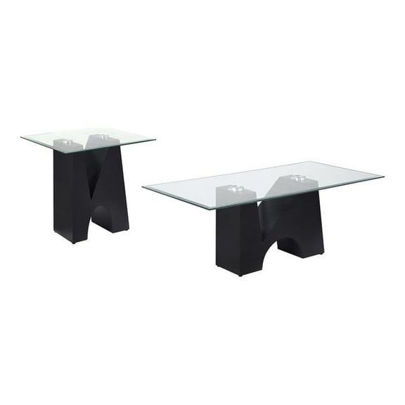 Furniture of America Fern Metal and Glass Top 2-Piece Coffee Table Set in Black