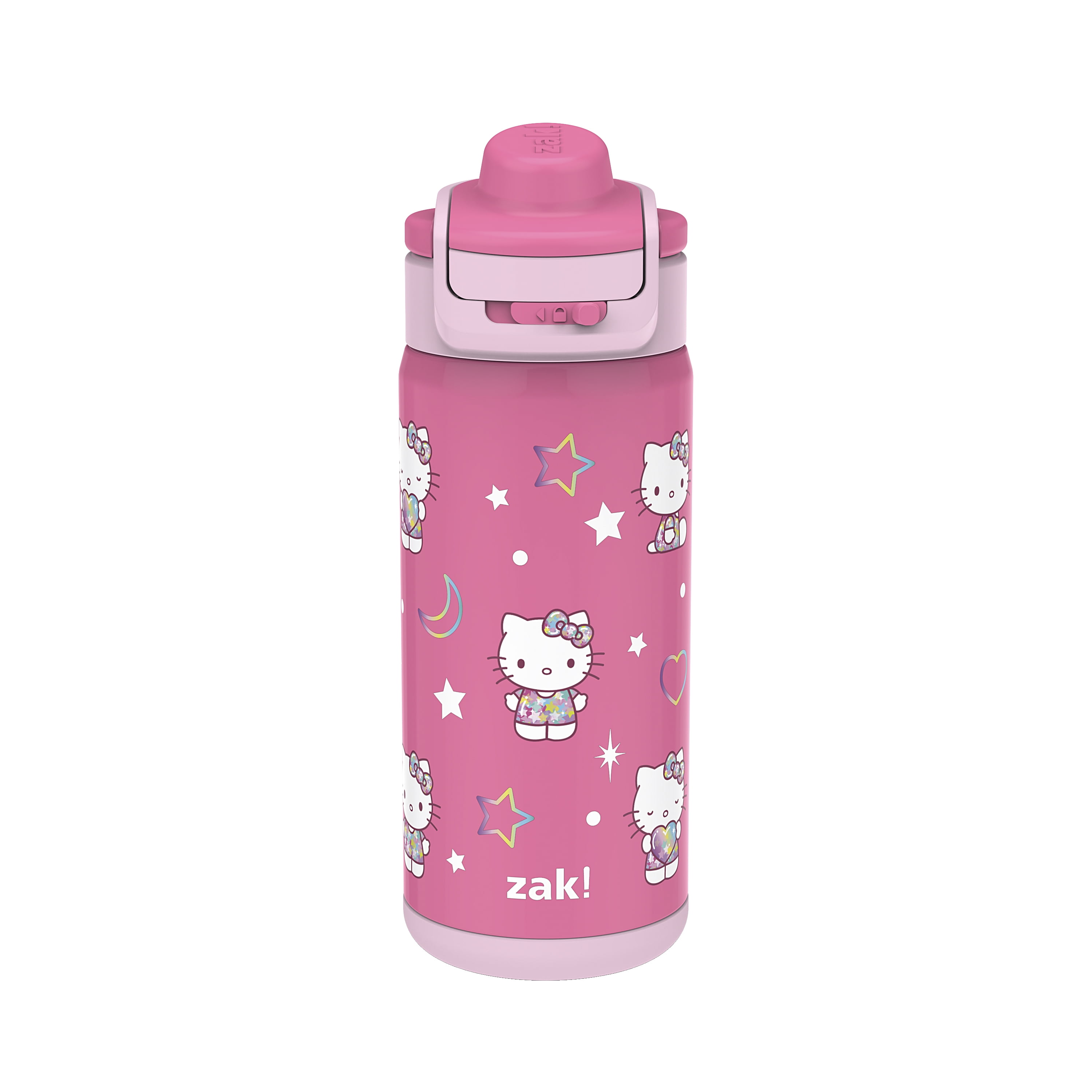 (3 pack) Zak Designs Hello Kitty Kids Insulated Water Bottle with Straw, 14oz Stainless Steel, Leak-Proof, Carry Handle