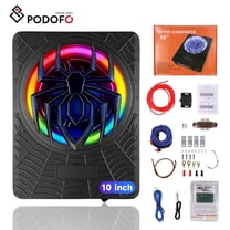 Podofo 10" 1200W Slim Powered Under seat Subwoofer, Car Subwoofer Amplifier Amp Combo Variable Bass Boost & Phase Control for Deep Bass in Truck/SUV/Car/Jeep with LED Light APP Control  Mounting Wire