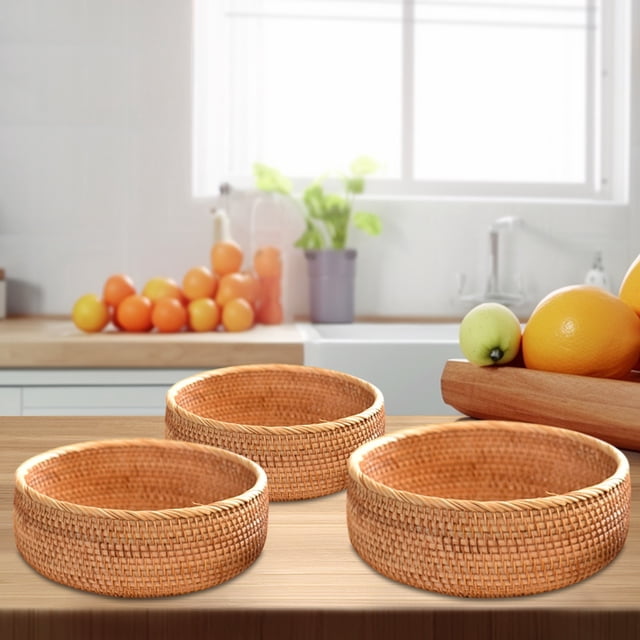 RKSTN storage basket Rattan Woven Manual Storage Basket Fruit And Vegetable Drainage Household Living Room Kitchen Sum Basket Storage Basket Bread Basket Snacks