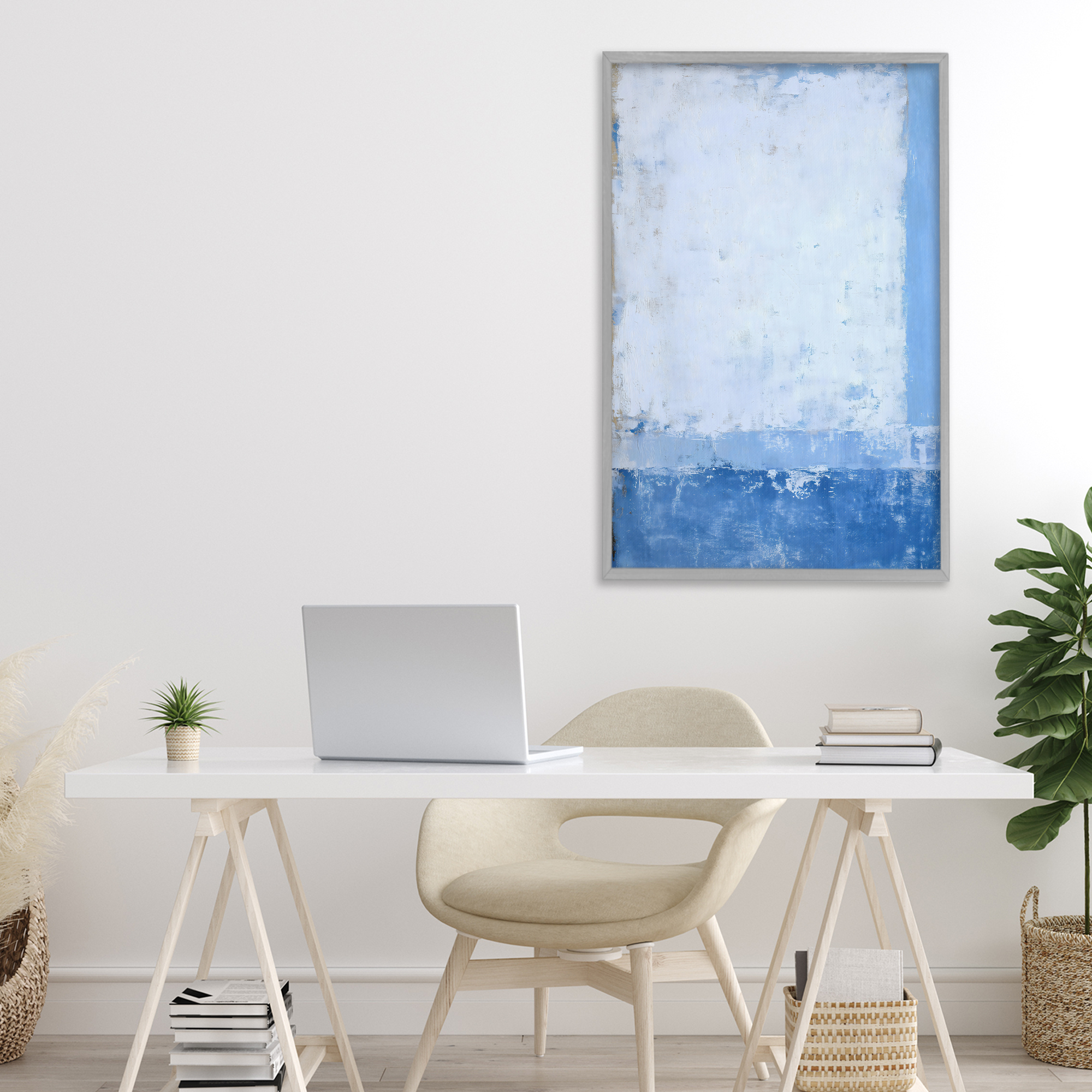 Stupell Industries Blue & White Abstract Gray Framed Giclee Art, design by Gina Kelly