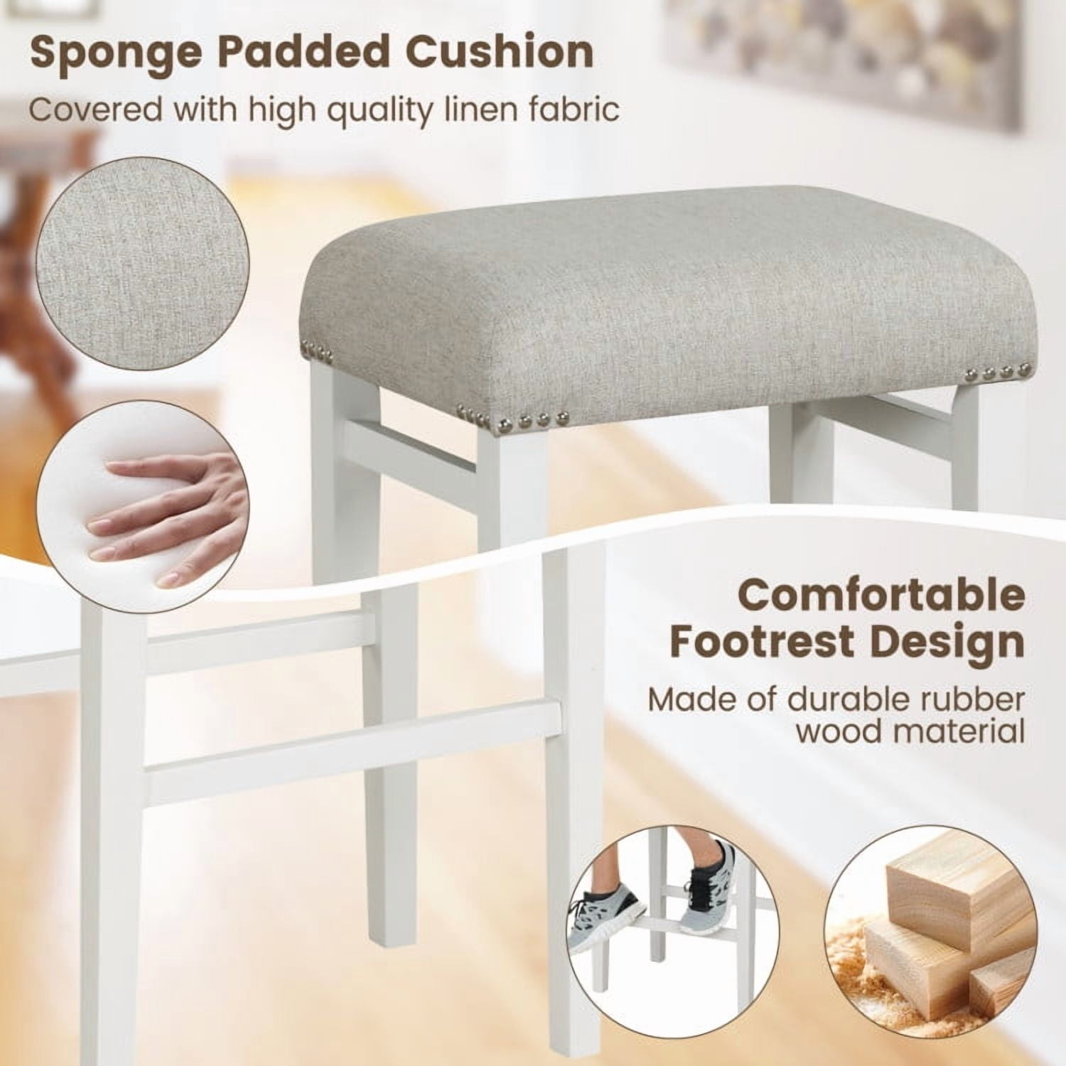 Demi Bonn 29.5" 2 Pieces Backless Barstools with Padded Seat CushionsModern Dining Chair, Gray