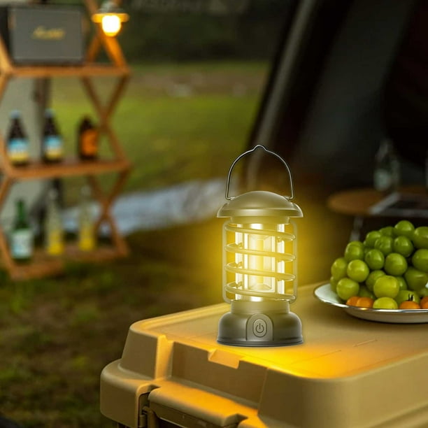 Linterna de camping retro portátil | Luz LED para tienda de campaña recargable por USB y regulable | Lámpara colgante impermeable para camping, senderismo y emergencias en caso de apagones