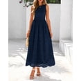 thumbnail image 3 of Vestido largo sin mangas con cuello redondo y encaje, azul marino, talla XL, 3 of 8