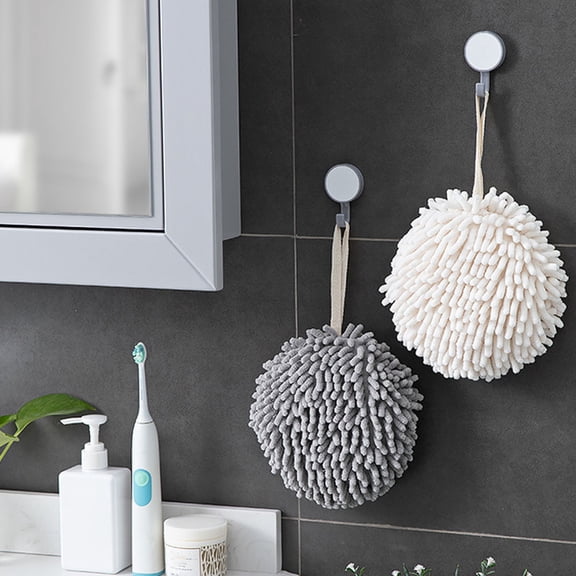 HAMPPLIES Set of 2 Chenille Hanging Hand Towels for Kitchen and Bathroom, Soft, Absorbent, Quick Drying