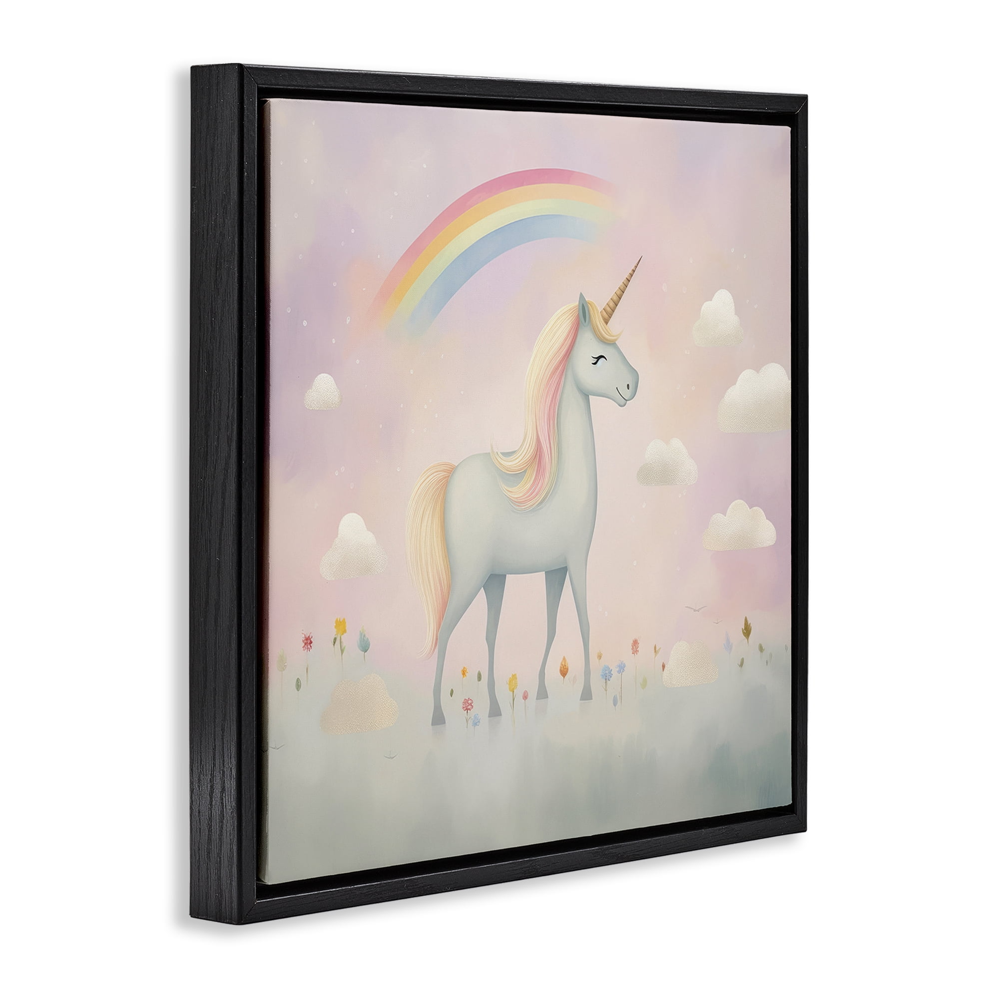 Stupell Industries Mystical Unicorn Dreams in Pastel Black Framed Floater Canvas Wall Art, design by Lazar Studio