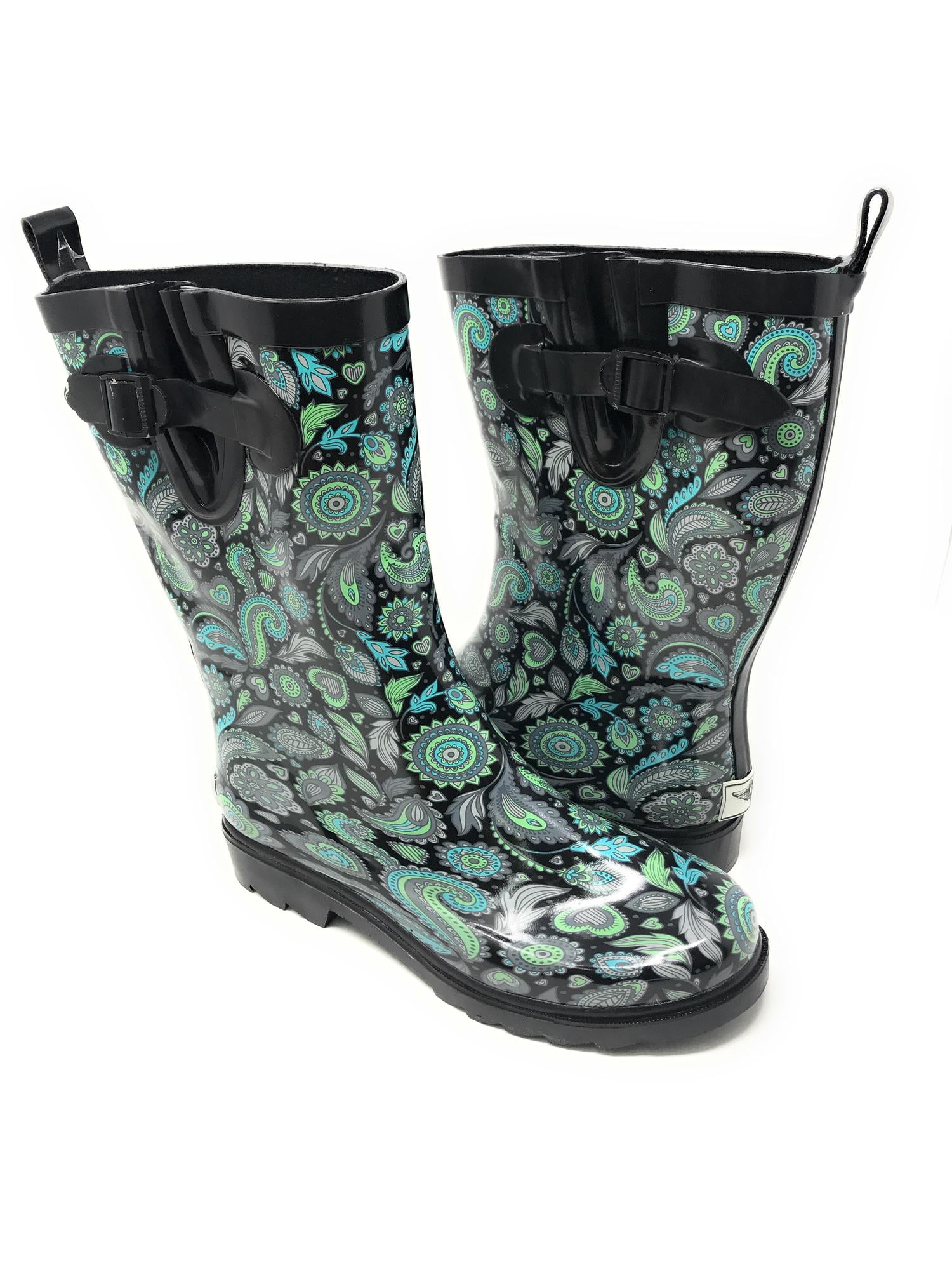 Waterproof Rubber Boot Paisley Rain Bootie for Women Size 7