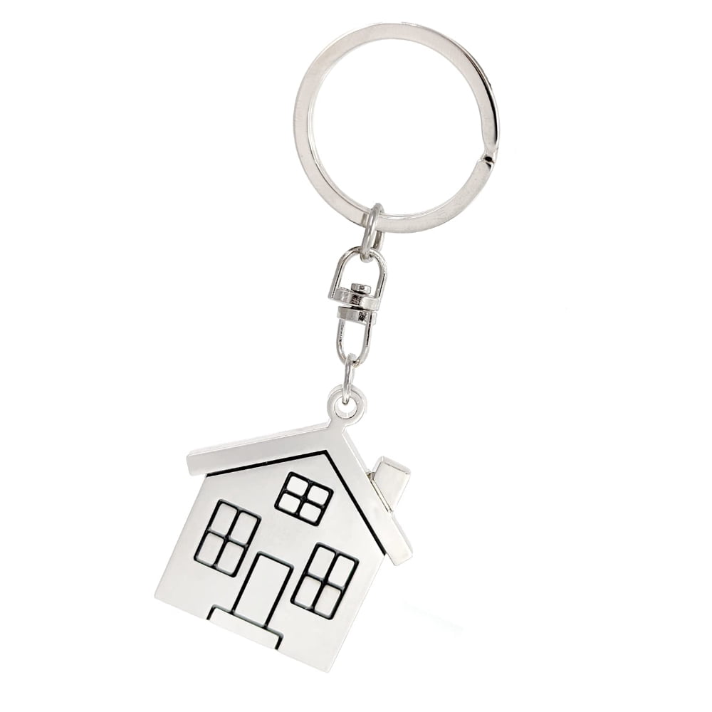 New Home Keychain, 5 Pack, Metal Keyring with Stamped House Pendant Charm