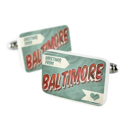 Cufflinks Greetings from Baltimore, Vintage PostcardPorcelain Ceramic NEONBLOND