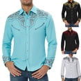 thumbnail image 6 of Men Western Long Sleeve Shirts Casual Loose Slim Button Dress Shirt Blouse Tops, 6 of 8