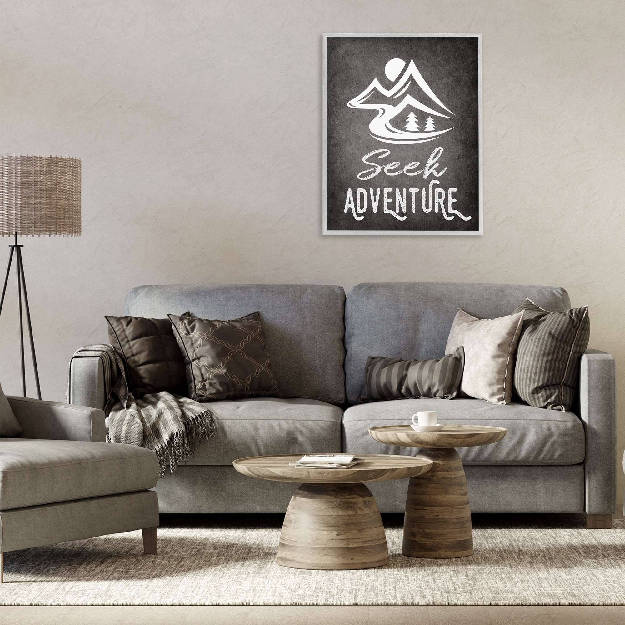 Stupell Industries Seek Adventure Phrase Typography Painting Gray Framed Art Print Wall Art, 24 x 30