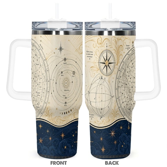 Vintage Celestial Star Print 40oz Travel Tumbler With Lid And Handle