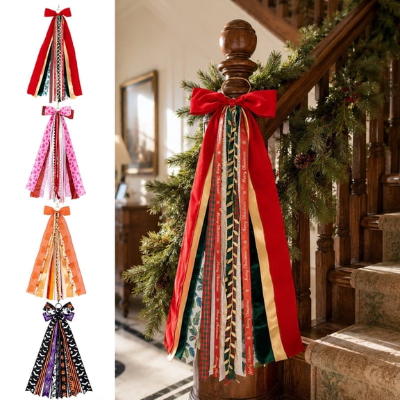 WDOBM Christmas Decorative Bows, Large Holiday Wreath Bow Tree Topper Front Door Decor, Christmas Tree Bow, Red Christmas Bows for Home Decor Indoor