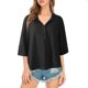 thumbnail image 1 of Blusa de mujer a rayas, manga con puños, cuello en V, botón, suelta, informal, camisa de verano CACAGOO Blusa de mujer, 1 of 7