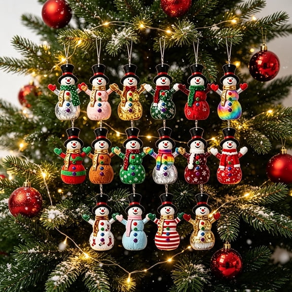 AZXY Christmas Ornaments Set, 32 Pack Wooden Snowman Hanging Ornaments for Christmas Tree, Xmas Decorations, Festive Holiday Home Indoor Tree Mantel Tabletop Seasonal Christmas Decor