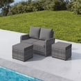 thumbnail image 2 of Homrest Outdoor Patio Couch Sofa, All-Weather PE Wicker Loveseat Couch, Outdoor Seating Patio Furniture Sofa with Ottoman & Cushions, Modern Garden Furniture for Deck, Balcony, Porch(Grey), 2 of 7