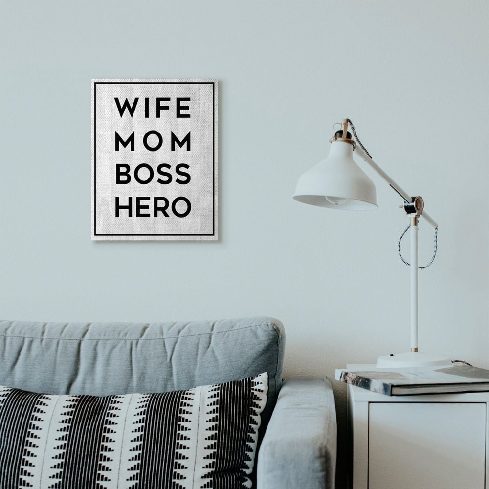 Stupell Industries Wife Mom Family Home Inspirational Word Black And White Design Canvas Wall Art by Anna Quach