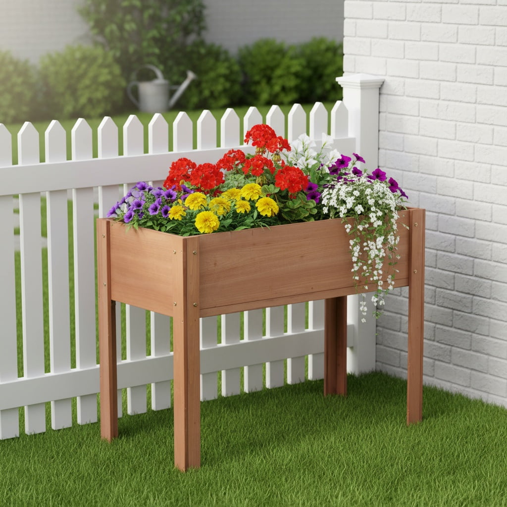 Raised Garden Bed with Legs, Elevated Wooden Planter Box for Outdoor Plants Flowers Fruits Vegetable Herb Growing, 40x20x31"