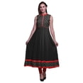 thumbnail image 1 of Bimba Robe Anarkali à Col Mandarin pour Femmes Imprimé Bloc Noir Kurta Ethnique Indienne Petite, 1 of 6