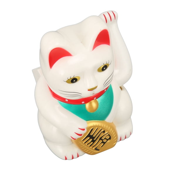 M Buder 4 Inch Solar Powered Feng Shui Lucky Fortune Cat with Waving Arm for Wealth and Good Luck Cute Desk Decor Figurine in White (10.2 cm)