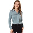 thumbnail image 1 of Camisa de trabajo de manga larga con blusa elegante con cuello en V de oficina para mujer Gris azul2 S Unique Bargains Camisa, 1 of 6