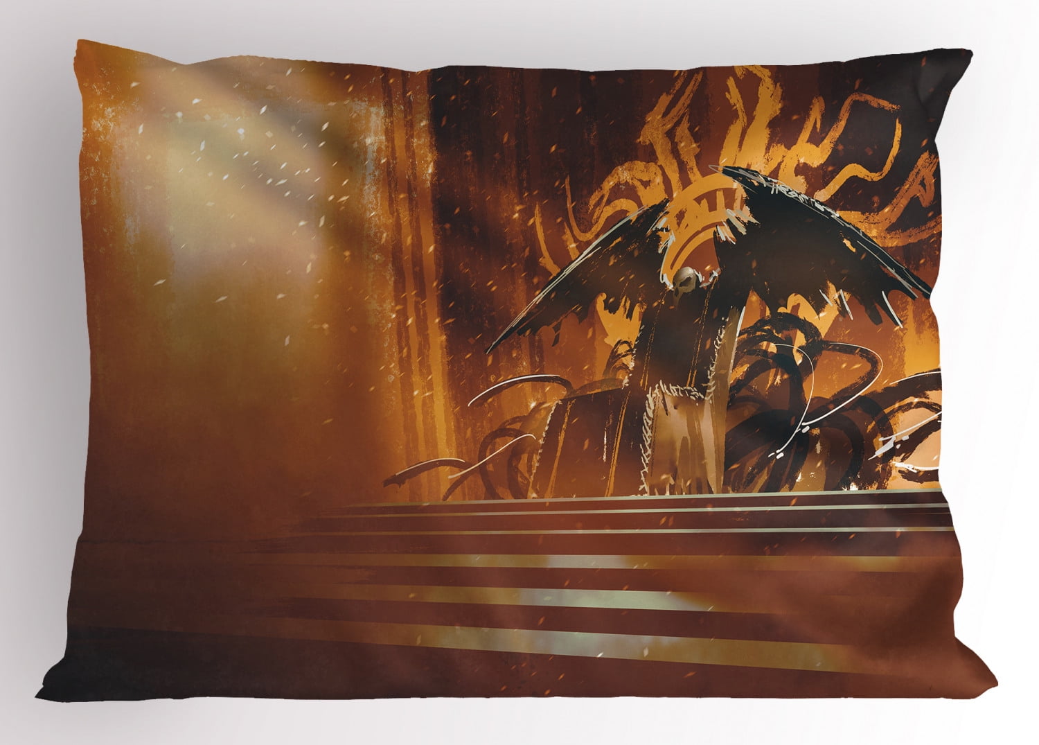 Fantasy Pillow Sham Sinister Dark Fiction Throne with Heraldic Emblem