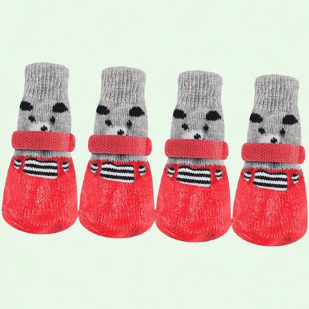 4pcs Cartoon Dog Socks  Waterproof Pet Boots  Non-Slip Red Puppy Shoes