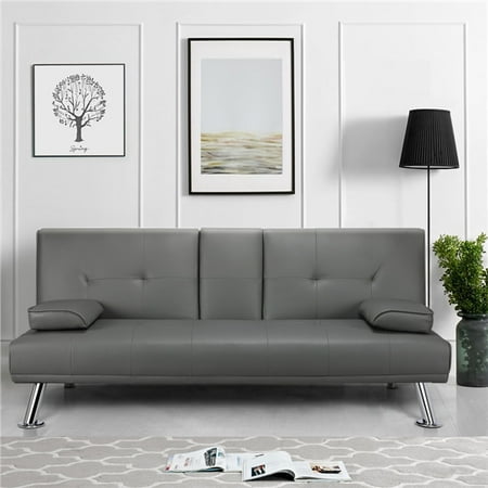 Yaheetech Modern Faux Leather Futon Sofa Bed with Armrest Home Recliner Couch Home Furniture