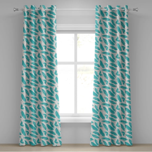 Ambesonne Turquoise Grommet Curtain, Bird Feathers Design, 50" x 96", Turquoise White Beige