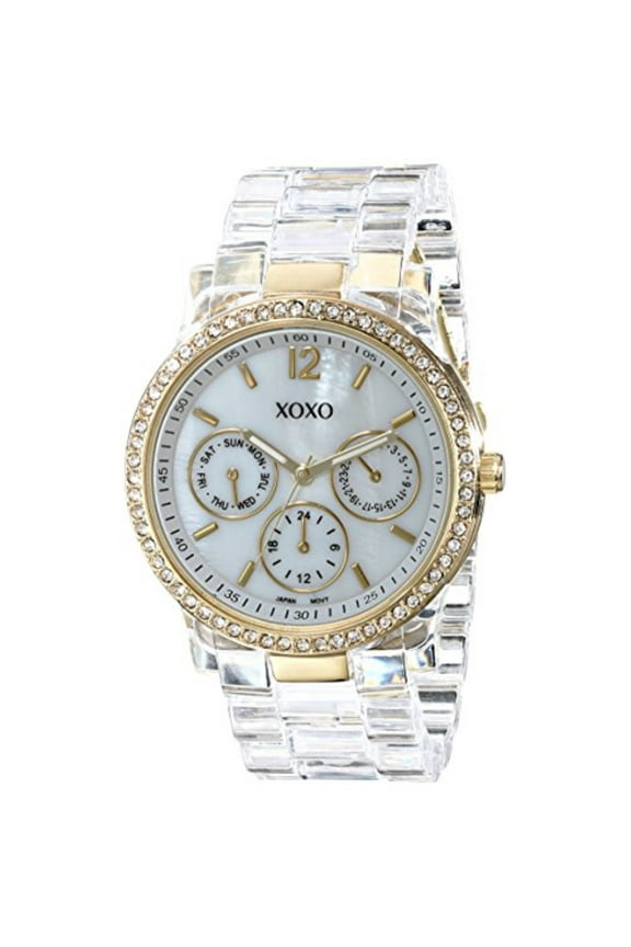 women's xo5527 clear bracelet with rhinestones on gold case watch