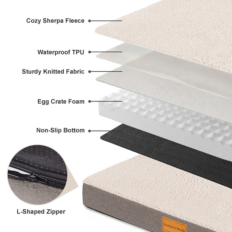 Exclusivo Mezcla Large Dog Bed with Removable and Washable Cover, Orthopedic Pet Bed for Crates, Non-Slip Bottom and Waterproof Liner, 42"×28", Ivory