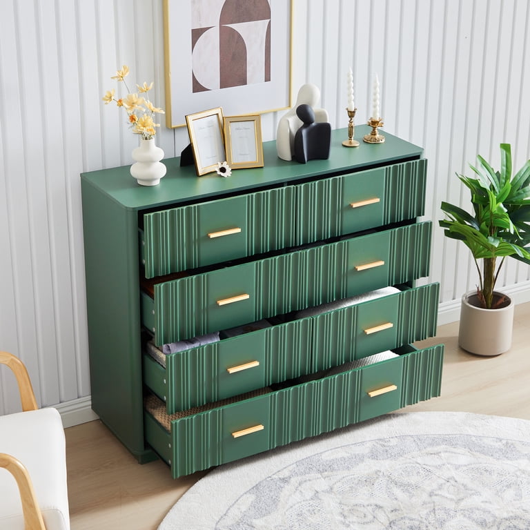 green mid century dresser Yocwo Unique Fluted 8 Drawer Dresser, Mid Century Double Storage Dresser Chest of Drawer for Bedroom, Green, Adult Unisex, Size: One size