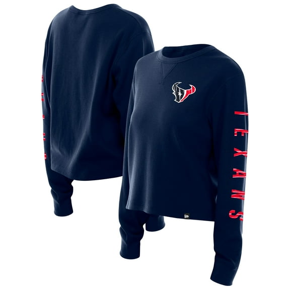 Women's New Era Navy Houston Texans Sport Night Thermal Long Sleeve Cropped-T-Shirt