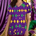 thumbnail image 2 of Afelkas Women Argyle Scrub Top Purple Green Diamond Pattern Nurse Uniform V-Neck Medical Shirt Carnival Holiday Workwear Purple,M, 2 of 5
