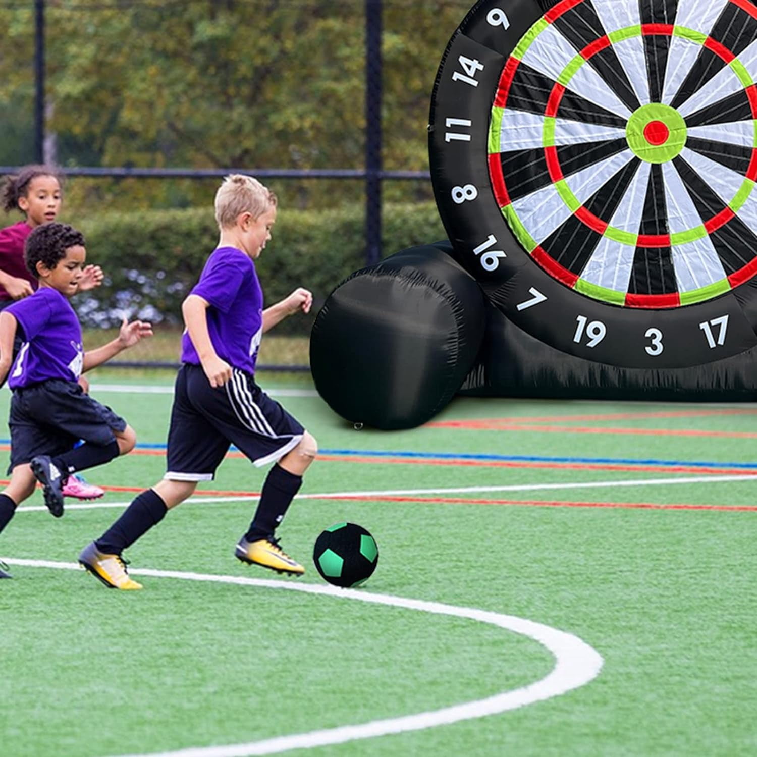 OZIS 10Ft Tall Giant Inflatable Soccer Ball Darts Board with 8pcs Soccer Ball & 350W Blower