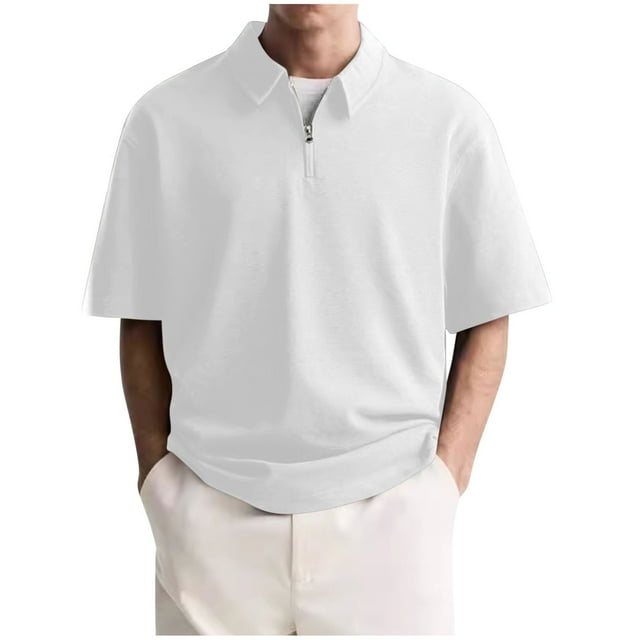 breaise Chemise à Fermeture Éclair pour Hommes, T-Shirt Décontracté en Coton à Manches Courtes, Coupe Classique, Col Rabattu